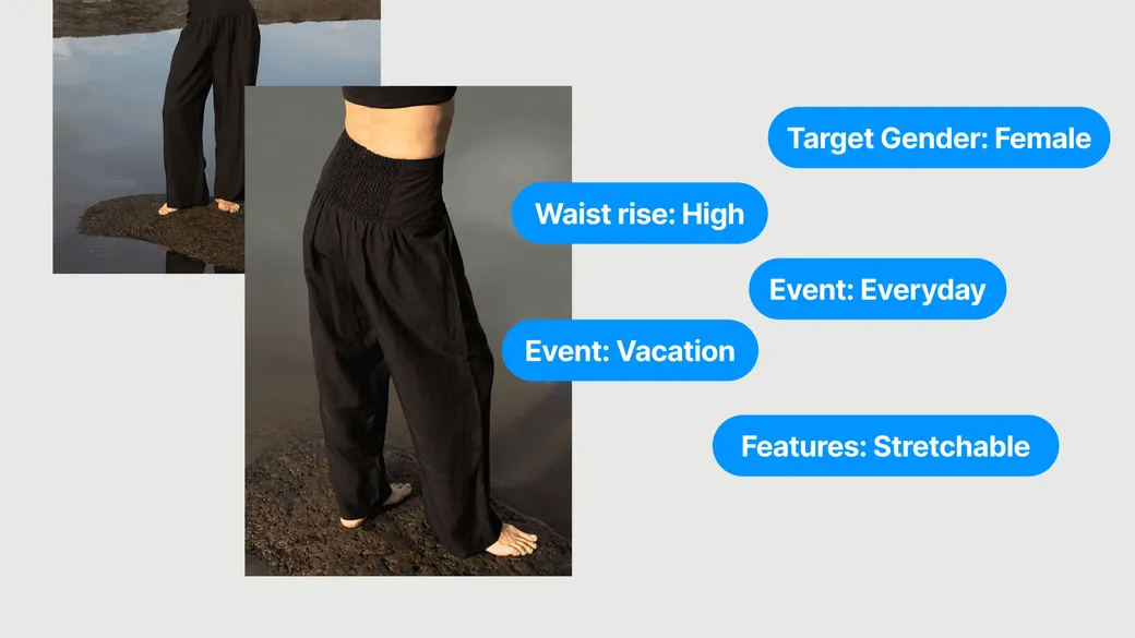Product imagery paired with detected colour, style and garment attributes