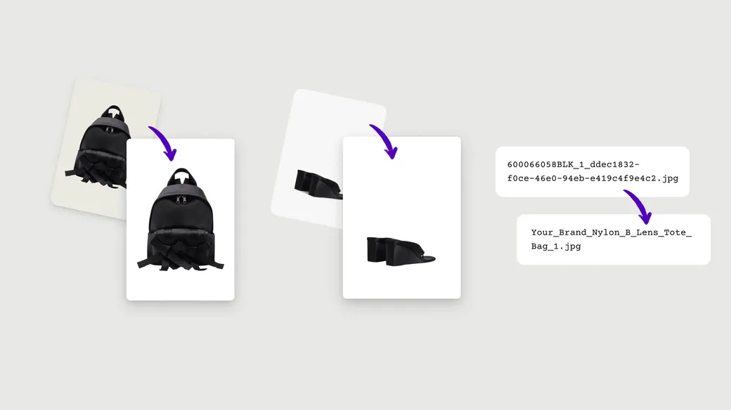 Original bag and shoe photographs transformed into clean product images