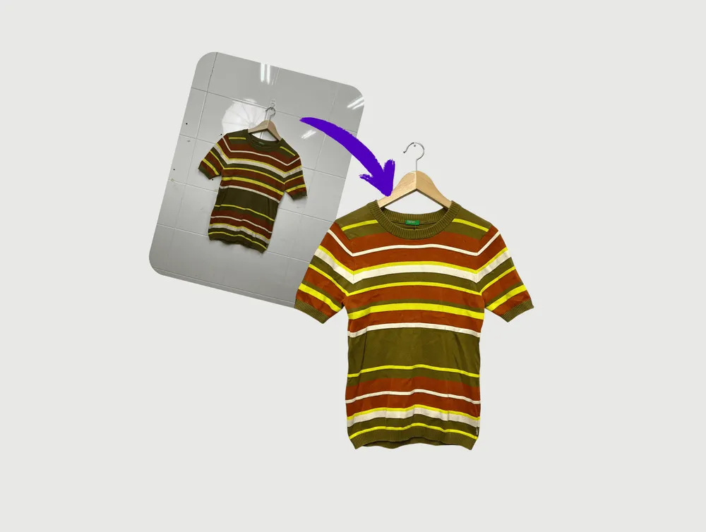 A striped T-shirt photographed on a hanger and prepared on a clean background
